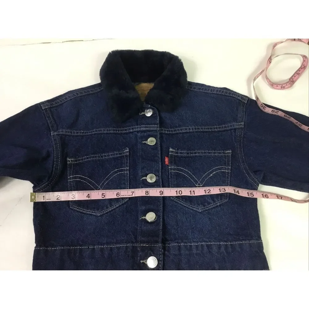 Levi Jacket‎ Child Size SP Blue Denim Collar Blue faux fur Button Kids Chest 30